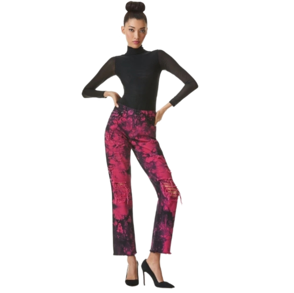 Alice + Olivia Pink and Black Tie-Dye Straight Leg Jeans